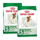 Two bags of Royal Canin Mini Adult dog food, featuring a small dog on the packaging, labeled "Weight maintenance" and "Optimal health support."