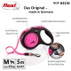 Flexi ausziehbare Hundeleine in Neonpink, mit ergonomischem Griff, komfortablem Bremssystem und einer Länge von 5 m für Hunde bis 25 kg.