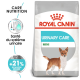Sac de nourriture pour chiens Royal Canin Urinary Care Mini avec une illustration d'un petit chien, avec un texte mettant en avant les bienfaits pour la santé urinaire et des résultats prouvés.