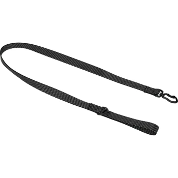 Laisse pour animaux de compagnie noire avec un design en maille et un clip robuste pour l'attache, posée à plat sur un fond blanc.