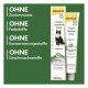 GimCat Gastro Intestinal Paste Tube und Schachtel mit Katze; links steht 'OHNE' (ohne zugesetzten Zucker, Farbstoffe, Konservierungsstoffe, Aromastoffe)