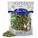 Lyra Pet-Tüte mit grünen Würfel-Katzenleckerlis, Haufen Würfel, drei Katzenfotos, Aufschriften Lyra Pet und Nature Power
