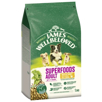 James Wellbeloved Superfoods Adult Hundefutterbeutel, reich an Truthahn mit Grünkohl & Quinoa, hypoallergen, 1,5 kg.