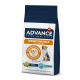 Hunde-Futterbeutel mit der Aufschrift "ADVANCE VETERINARY DIETS WEIGHT BALANCE" für mittelgroße bis große Hunde, mit einem glücklichen Hund und ernährungsphysiologischen Angaben.