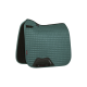 Teal-gepolsterte Pferdesattelunterlage mit schwarzem Rand und Lederdetails, mit dem LeMieux-Logo.