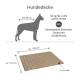 Größenvorschlag-Diagramm für Hundedecken, das Dimensionen, Beispiel-Hunderassen und Rückenlängenlimits von Doctor Bark auflistet.