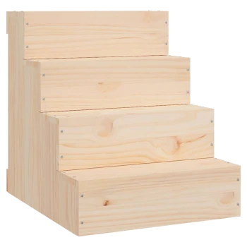 Holzhaustiertreppe mit vier Stufen, entworfen für kleine Tiere, um leicht höhere Oberflächen zu erreichen.