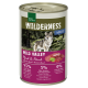 Dosenfutter "Wilderness Wild Valley" mit einem Wolf auf dem Etikett, 95% Pferd und Rind, 5% Früchte und Kräuter, keine zugesetzten Körner.