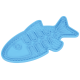 Blaue, fischförmige Haustier-Futtermatte mit strukturierter Oberfläche und erhöhten Rändern.