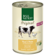 Dosen-Tierfutter "Real Nature Original" mit Rind- und Hühnerillustrationen, beschriftet mit "Erwachsene" und "Natürliche."