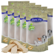 Eine Sammlung von Lyra Pet natürlichen Hundeleckerlis in Tüten mit glücklichen Hundebildern und einem "100% natürlich"-Label, plus einem Haufen Leckerlis davor.