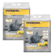 Zwei Beutel PREMIERE klumpende Katzenstreu, mit einer grauen Katze und floralen Akzenten, beschriftet mit "Limitierte Auflage" und "12 kg."