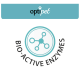 Logo von OptiPet mit dem Text "BIO-AKTIVE ENZYMEN", der eine molekulare Struktur umkreist.
