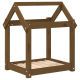 Holzrahmen für ein Haustierhaus mit einem spitzen Dachdesign, mit einer offenen Struktur und einem laminierten Boden.
