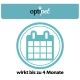 OptiPet-Logo über einem Kalender-Symbol, mit dem Text 'wirkt bis zu 4 Monate', der die Wirksamkeit von bis zu 4 Monaten anzeigt.