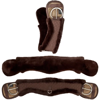 Brauner, fleecegefütterter Pferdegurt mit Metallschnallen, mit gestepptem Design und weichen Kanten für Komfort.