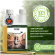 Flüssiges Kräuterergänzungsmittel für Hunde in einer Flasche mit dem Etikett "Ulmenrinde," das natürliche Zutaten und Vorteile mit einem Hundebild zeigt.