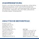 Zutaten und Nährwertinformationen für Tierfutter, einschließlich Protein, Fett, Ballaststoffe und Vitamine, auf Deutsch aufgeführt.