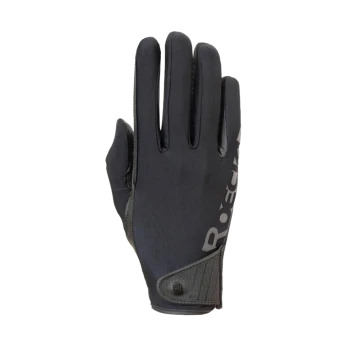 Schwarze Haustierpflegehandschuhe mit strukturiertem Griff und Logo, entworfen für Komfort und Kontrolle während der Tierpflege.