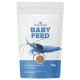 NatureHolic BABY FEED 30g-Tüte für Ziergarnelen, blaue Garnelen-Illustration, Text ‚Mischfuttermittel für Ziergarnelen‘