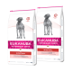 Eukanuba Veterinary Diets Intestinal Hundefutterbeutel, mit einer Silhouette eines Hundes, gekennzeichnet mit ernährungsphysiologischer Unterstützung für die Verdauungsgesundheit.