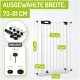 Haustiersicherheitsgitter mit verstellbarer Breite (73-81 cm), Höhe (107 cm) und detaillierten Maßen, einschließlich der enthaltenen Teile.