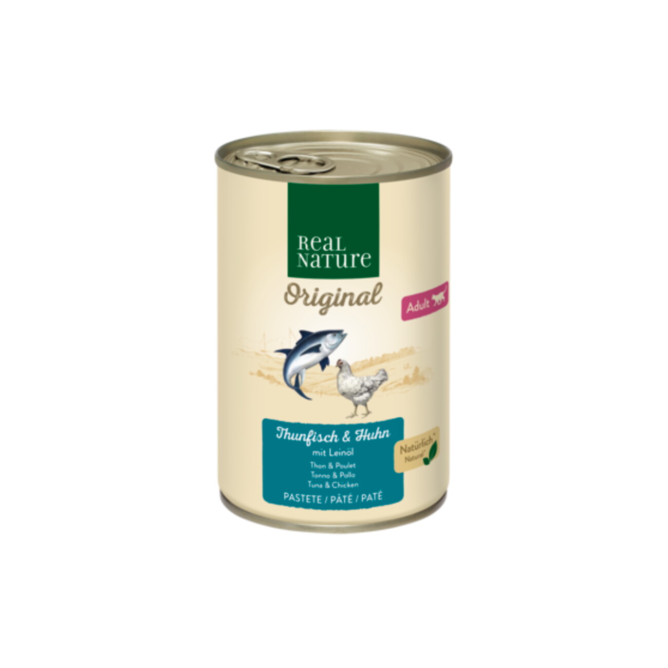 REAL NATURE Original Nassfutter Katze, Adult, Thunfisch und Huhn mit Leinöl 6x400 g
