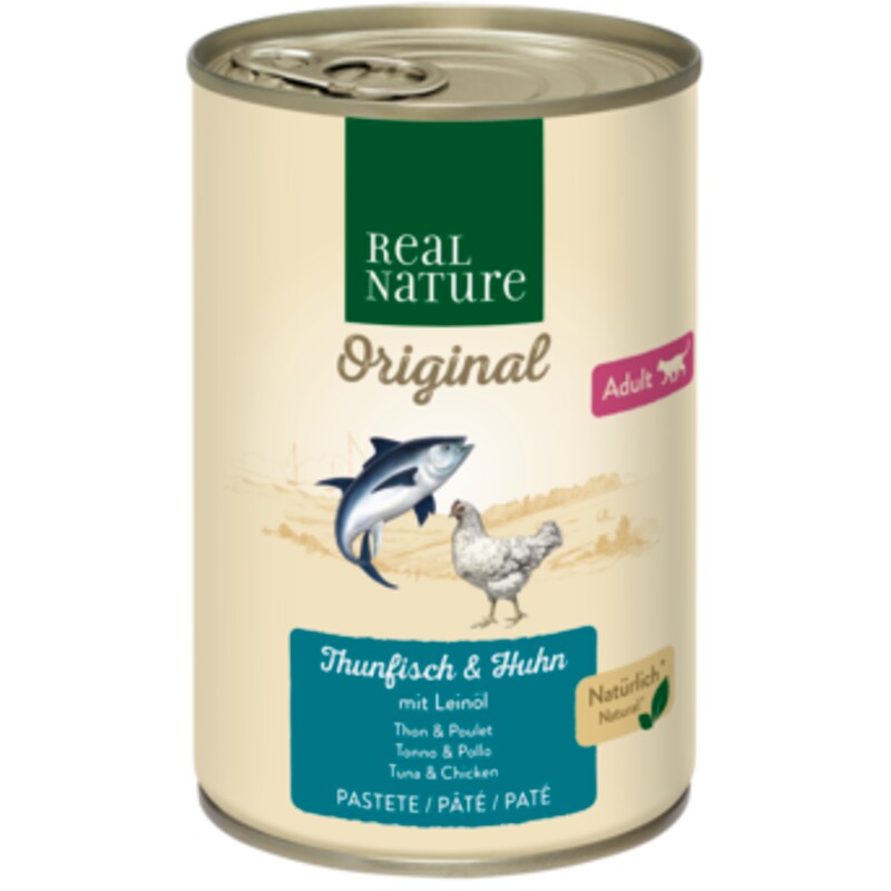 REAL NATURE Adulte thon et poulet à l’huile de lin 6x400 g