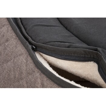 Orthopädisches Hundebett Lena aus Velours und Kunstleder mit hohem Schaumstoffrand braun/ beige M-L