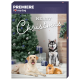 Un calendrier de l'Avent sur le thème des animaux de compagnie avec un sapin de Noël, des cadeaux et trois chiens : un Labrador, un Husky et un Pomeranien, disant "MERRY CHRISTMAS."