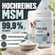 MSM Pulver für Hunde und Pferde, 500g, mit einem Bild eines Hundes. Enthält Methylsulfonylmethan zur Unterstützung der Gelenkfunktion.