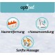 Bild zeigt das "optipet" Logo und drei Symbole: "Haarentfernung", "+Nassanwendung" und "Sanfte Massage."