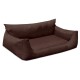Braunes Haustierbett mit erhöhten Seiten und einem gepolsterten Boden, entworfen für Komfort und Entspannung für Hunde oder Katzen.