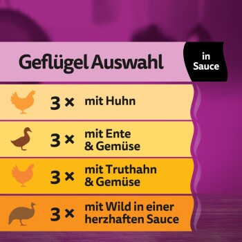 Nassfutter Katze Adult, Multipack, 1+ Geflügel Auswahl, in Sauce 12x85 g
