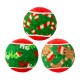 Three festive tennis balls for dogs with red, green, and white patterns featuring candy canes, "Ho Ho Ho" text, and gingerbread men.