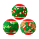 Three festive tennis balls for dogs with red, green, and white patterns featuring candy canes, "Ho Ho Ho" text, and gingerbread men.