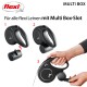 Bild einer flexi Hundeleine mit Multi Box-Anschluss. Schritte 1-3 zeigen, wie man sie anbringt. Deutscher Text: "Für alle flexi Leinen mit Multi Box-Slot."