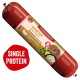Fleischeslust-Holzfutterbox 'Natürlich & Artgerecht' mit roter Futterrolle 'Saftige Pute / Juicy Turkey'.