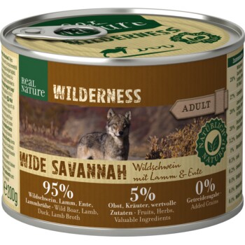 REAL NATURE WILDERNESS Adult 6x200g Wide Savannah Wildschwein mit Lamm & Ente