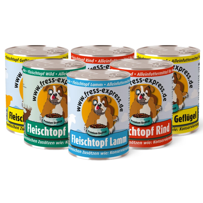 fress-express Reinfleischdosen gemischt Nassfutter Hund 6x400 g
