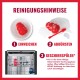 REINIGUNGSHINWEISE: rotes KONG-Spielzeug einweichen, abbürsten und in der Spülmaschine. Gezeigte Schritte: 1 EINWEICHEN 2 ABBÜRSTEN 3 GESCHIRRSPÜLER