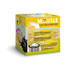 Bunte Verpackung einer Katzenmittagessen-Mix-Box mit Gouda- und Cheddar-Geschmack, mit einer verspielten Katzen-Grafik und Nährwertinformationen.