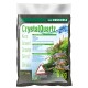 Sack mit Kristallquarz-Splitt, 5 kg, mit aquatischen Pflanzen und Fischen. Der Text hebt CO2-Beständigkeit, Farbtreue und Spülanweisungen hervor.