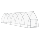Ein großes, gewölbtes Metallgehege für Haustiere mit einem Netzdesign und einer Tür, ideal für das Spielen und die Sicherheit von Haustieren im Freien.