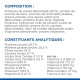 Emballage de nourriture pour animaux affichant la composition et les constituants analytiques, y compris du poulet déshydraté, des pommes de terre et diverses vitamines et minéraux.
