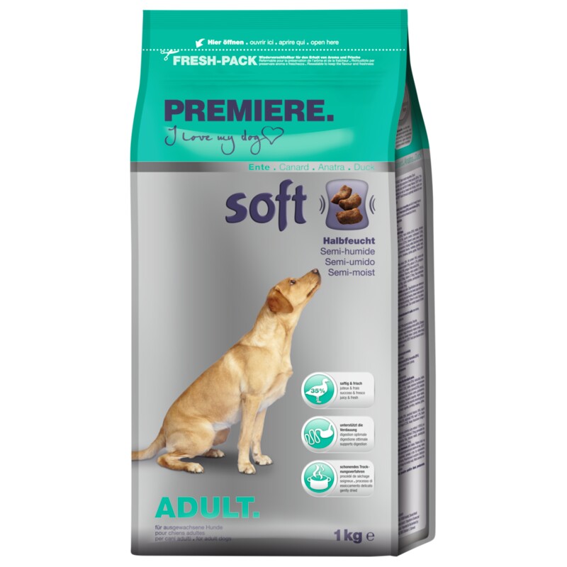 PREMIERE zachte droogvoeding voor volwassen honden eend 1 kg