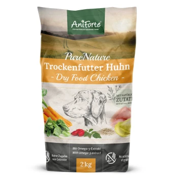 AniForte PureNature Trockenfutter Huhn Hundenahrung, 2 kg, mit Omega-3-Extrakt, getreidefrei, natürliche Zutaten.