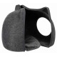 Dark gray felt cat cave with round side entrance, zippered front opening and removable plush cushion