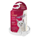 Verpackung des Felisept HOME COMFORT Beruhigungshalsbands für Katzen, weißes Kunststoffhalsband, Katzenfoto und sichtbarer Text 'Felisept HOME COMFORT'.