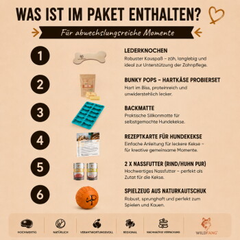 Wildfang Hartkäse-Snack Bunky Pops für Hunde, braune wiederverschließbare Tüte mit zwei Käse-Hundeleckerlis vorne.